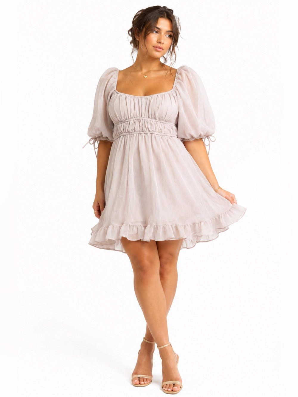 NWT Y2K Vintage Dee Elly Chiffon Coquette Puff Sleeve Layered Mini Dress Mauve M